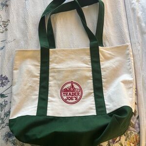 Trader Joe’s Green and Cream Tote Bag